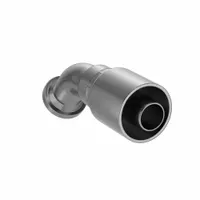 Steel 45° elbow crimp fitting with flange x crimp connection for -20 dash size hose. Male x genderless fitting gender with 0.511"-27 thread. Used in hydraulic systems to connect hose to flange ports for permanent, leak-resistant assemblies