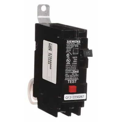 SIEMENS Miniature Circuit Breaker: 15 A Amps, 120V AC, 1 Poles - B Series, Bolt-On Siemens Miniature Circuit Breakers