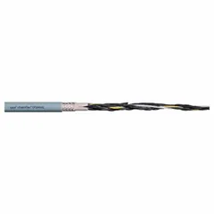 This 7-conductor control cable from the Chainflex series features a copper conductor, PVC jacket, and an integrated ground wire. Rated 300 V and flame retardant, it complies with FT-4 TC-ER UL 1277 standards. Designed for continuous flexing applications, it is suitable for use in cable carriers, automated machinery, and robotics where repeated bending is required.