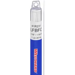 Flux-coated RBCuZn-C brazing rod, 1/16 in x 36 in, with 71 ksi tensile and 64 ksi yield strength. Used for joining steel, copper, and cast iron in HVAC, plumbing, and general fabrication. Pack of 1.