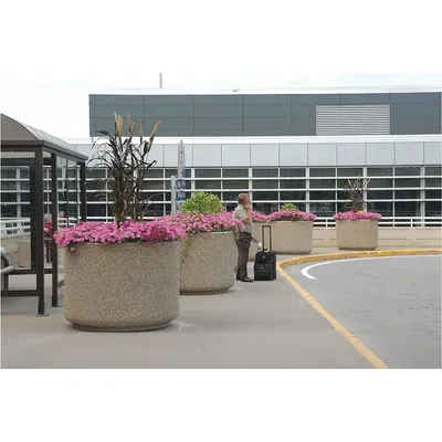 WAUSAU TILE Round Planter Bollard, Beige, 40 in Height - Round Planter Bollards