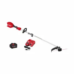 This battery-powered string trimmer features a straight shaft with a 70-1/2-inch length and a 16-inch cutting width. It is suited for trimming grass, edging along lawns, and clearing weeds in residential and light commercial settings. The kit includes an 8.0 Ah battery and charger for cordless operation.