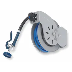 Steel pre-rinse sprayer with epoxy coating for corrosion resistance. Features a 15-inch overall length and 3/8" NPT inlet connection. Includes an adjustable hose bumper. Used in commercial kitchens and industrial facilities for rinsing dishes, utensils, and equipment.