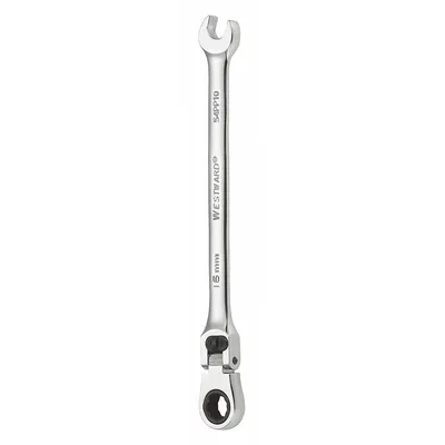 WESTWARD Combination Wrench: Alloy Steel, Chrome, 16 mm Head Size, 9 1/2 in Overall Lg - Metric 12-Point Ratcheting Combination Wrenches
