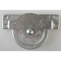 This side-mount pulley block is designed for lifting and pulling applications using wire rope. Its steel construction and bolt-on mounting provide secure attachment to structures. Suitable for rigging, tensioning, and material handling tasks.