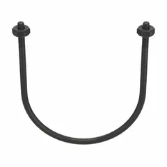 This U-bolt is designed for securing 8-inch pipe to structural supports. It features a 1/2"-13 thread size and a 10 3/8-inch inside height. Constructed from steel with a black oxide finish, it is suitable for use in piping, conduit, and tubing support applications.