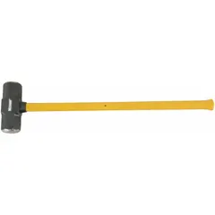 Steel sledge hammer with a 14 lb head, 2-3/4 in diameter, and 34 in overall length. Octagonal fiberglass handle. ANSI-rated. Used for heavy demolition, driving stakes, and breaking concrete or masonry.