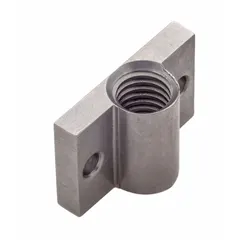 This mounting base secures spring plungers in jigs, fixtures, and tooling. Designed for 1/2"-13 thread plungers, it provides a stable platform for positioning, clamping, or ejecting workpieces. Made of stainless steel, it measures 1.5 in length, 1 in width, 0.63 in height, with a base height of 0.25 in and a 13/64 in mounting hole diameter.