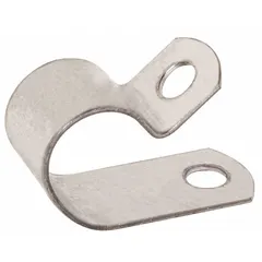 Galvanized steel loop clamp for securing tubing and piping with a maximum outer diameter of 1/8 in. Suitable for industrial machinery, electrical installations, and HVAC systems where reliable fastening is required.