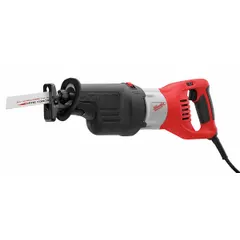 This full-size corded reciprocating saw features a 1-1/4 in stroke length and orbital action for faster cutting. The adjustable shoe provides depth control during use. Suitable for cutting wood, metal, and plastic in demolition and construction applications.