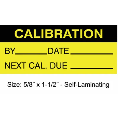 STRANCO Calibration Label: Calibration, 1 1/2 in Wd, 5/8 in Ht, Black/Yellow, Polyester - Safety
