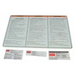 Replacement label kit for forklifts. Includes identification labels for controls, warnings, or maintenance points on industrial lift trucks. Compatible with part number 5UEW5.