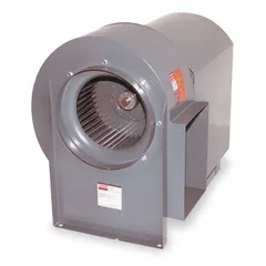 This belt-drive blower includes a drive pack and is powered by a 5 hp, 208-230/460V AC, three-phase totally enclosed motor with clockwise rotation. It is suited for industrial ventilation, exhaust, and material handling applications in manufacturing plants, warehouses, and commercial facilities.