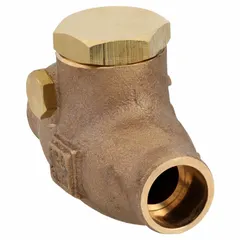 Bronze inline swing check valve with sweat x sweat connections and standard pattern. Prevents backflow in piping systems for plumbing, HVAC, and industrial water applications. Pipe size: 1-1/4 in.