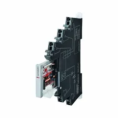 Square-base socket-mounted relay with plug-in connection. Coil voltage 21V DC. SPDT contacts rated 2.50 A at 250V AC and 6 A at 30V DC. Suitable for switching loads in industrial control panels, automation systems, and machinery.