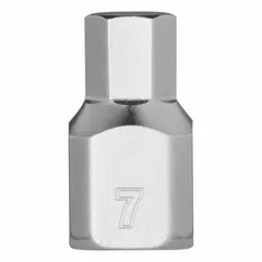 This hex bit socket features a 7 mm hex tip and a fixed insert design. With a 1/4 in drive size and 51/64 in overall length, it is suited for driving hex-head fasteners in assembly, maintenance, and repair tasks.