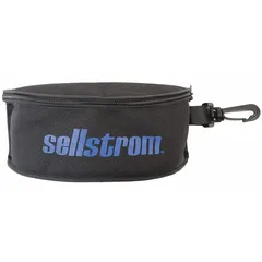 This SELLSTROM goggle case is a black nylon hard case with a drawstring closure, designed to store and protect safety goggles. It includes a belt clip for convenient attachment to a belt or tool pouch, keeping eye protection accessible and scratch-free in industrial environments.