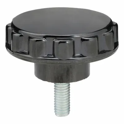 DAVIES Hand Knob: Fluted, Thermoset, 1/2"-13 Thread, 30 mm Thread Lg - Fluted Knobs with Threaded Stud