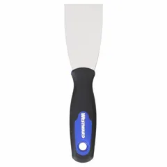 Standard spreading tool with a carbon steel blade featuring a tapered shape and half grind. The handle is constructed from polypropylene with a TPR grip. Used for applying and smoothing putty, filler, or adhesive on surfaces in construction and maintenance tasks.