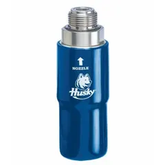 This reconnectable breakaway swivel connector is designed for Diesel Exhaust Fluid (DEF) systems. It features a 3/4 in MNPT male inlet and a 3/4 in FNPT female discharge, both NPT standard. The body is constructed from aluminum and stainless steel, and it is chemically compatible with DEF. Used in DEF dispensing or transfer lines to prevent hose twisting and provide a safe disconnect point.