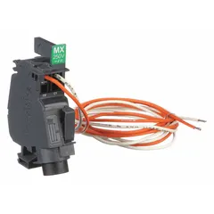 Prewired shunt trip accessory for PowerPact B and Compact NSXm circuit breakers. Rated 208/277V AC. Enables remote tripping for emergency shutdown or automated control in electrical distribution systems.