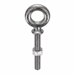 Machinery eye bolt with shoulder, made from 316 stainless steel with plain finish. Thread size is 5/16"-18. Includes nut. Used for lifting, rigging, and securing loads in industrial applications where corrosion resistance is required.
