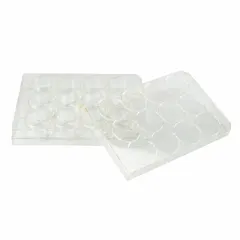 This 12-well microplate is made of natural polystyrene with square wells, each holding 6.76 mL. The plate has an 85 mm diameter and includes a lid. It is sterile but not RNase/DNase free. Suitable for general laboratory assays, cell culture, and sample storage.