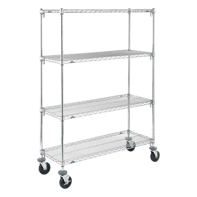 METRO CART 4B Quick-Adjust Mobile Wire Shelving, 4 Shelves, Chrome, Silver - Quick-Adjust Mobile Wire Shelving for Dry Use