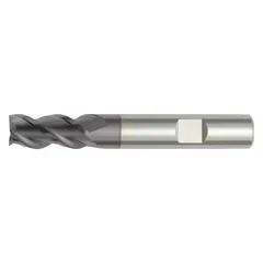 This carbide square end mill features a TiAlN coating and 3-flute geometry. With a 4 mm mill diameter, 5 mm length of cut, and 54 mm overall length, it is suited for slotting, profiling, and finishing operations on stainless steel and super alloys.