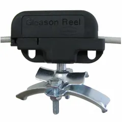 Nylon trolley for festoon systems on wire rope tracks. Accommodates round cables 0.6 in to 0.94 in diameter. Overall length 3.86 in. Nylon wheels and body.