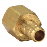 Brass barbed tube fitting with 3/32 in ID barbed end and 3/32 in ID female NPT thread. Rigid construction for connecting tubing to threaded ports in pneumatic or low-pressure fluid systems
