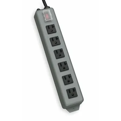 TRIPP LITE Outlet Strip: 6 Outlets, 15 ft Cord Lg, 20 A Current, UL 1363, Gray, 5-20P - Industrial Power Strips