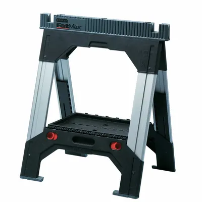 STANLEY Adjustable Folding Sawhorse: Adj Ht, Plastic - Plastic Top Sawhorses