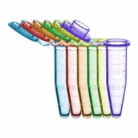 This 1.5 mL polypropylene microcentrifuge tube features a conical bottom for efficient pellet recovery and graduated markings for volume measurement. It includes a closure and is supplied in assorted body and closure colors. Suitable for sample storage, centrifugation, and mixing in laboratory applications