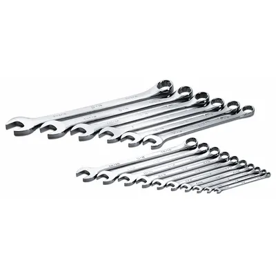SK PROFESSIONAL TOOLS Combination Wrench Set: Alloy Steel, Chrome, 16 Tools - SAE 12-Point Combination Wrench Sets