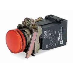 Red incandescent pilot light from the XB4 Series for 22 mm panel mounting. Provides visual indication of machine status in industrial control panels and automation systems. No push-to-test feature included.
