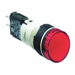 Red LED pilot light from the XB6 Series for 16 mm panel mounting. Provides visual status indication on industrial control panels and machinery. Does not include push-to-test feature.