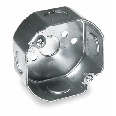 RACO Electrical Box: Steel, Steel Material & Nominal Size, Octagon, 1 Gangs - Ceiling Electrical Boxes