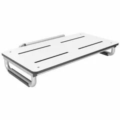 This shower bench features a phenolic seat and stainless steel frame for corrosion resistance in wet environments. With a maximum seat width of 18 1/2 inches and a weight capacity of 800 lb, it provides stable seating for users who need support while bathing. Suitable for accessible bathrooms and healthcare settings.