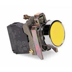Momentary-action flush-mount push button from the XB4 series. Features a metallic operator with a 22 mm mounting diameter and 1 normally open contact. Suitable for panel-mount control applications in industrial machinery and automation systems.