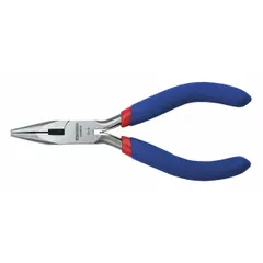 Needle-nose pliers with 1-1/8 in jaw length and 1/4 in tip width, designed for precision gripping, bending, and reaching in confined spaces. Overall length of 4-7/8 in. Suitable for tasks such as electrical work, jewelry making, and small-parts assembly where standard pliers cannot fit.