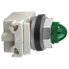 Momentary illuminated flush-mount push button from the 9001SK series. Features a 30 mm non-metallic flush profile and SPDT contact configuration. Used in industrial control panels for machine start/stop and status indication in automation and process control applications.