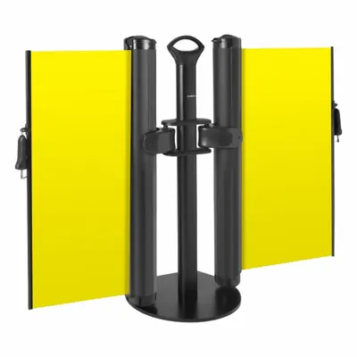 MODUS Dual Mobile Stand: 38 in Post Ht, 11 1/2 ft Belt Lg, Yellow, 1 No. of Posts - Retractable Belt Barrier Systems