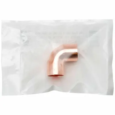 STREAMLINE Sweat Fitting Elbow: 1/4 in CTS x 1/4 in CTS, Cup x Cup, No Center Stop - Clean & Bagged Wrot Copper Tube Fittings