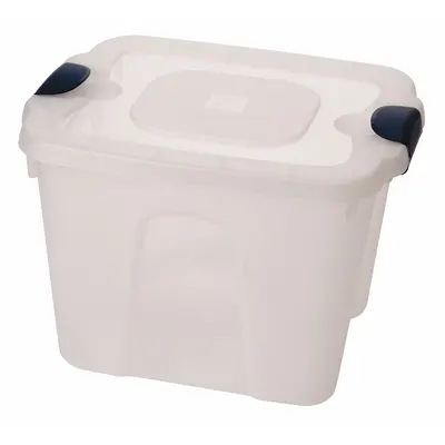 HOMZ Storage Tote: 10 gal, 19 in x 15 3/4 in x 13 1/2 in, Clear Body, Clear Lid - Clearview Totes with Latch-On Lids