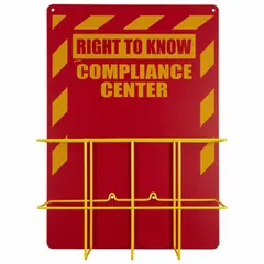 Wall-mount safety station for organizing and displaying Right-To-Know information such as SDS sheets and hazard warnings. Overall height 20 inches, overall width 14 inches. Mounting hardware not included.