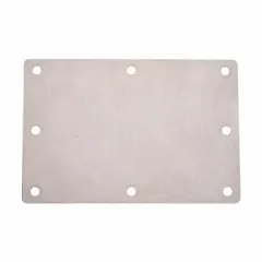 Blank valve tag made of 0.024 in thick stainless steel in silver finish. Rectangular shape measuring 4 11/16 in by 3 3/16 in. Suitable for marking pipes, valves, and equipment in industrial environments where corrosion resistance is required.