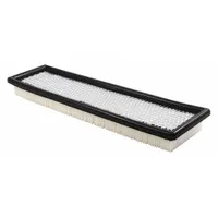 Rectangular panel-type engine air filter with an overall length of 14 21/32 inches. Designed for use in Caterpillar buses to remove airborne contaminants from intake air