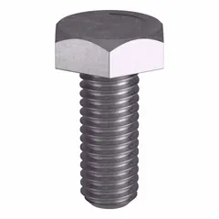 Grade B8M heavy hex bolt, stainless steel, plain finish, with 3/8"-16 thread size. Meets ASTM A193 material quality and ASME B18.2.1 dimensional standards. Suitable for structural applications requiring corrosion resistance and high-temperature performance, such as flanged connections and pressure vessels. Supplied in a small pack without nut.
