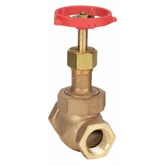 Bronze straight-body general-service globe valve with rising stem for visual position indication. 1 in female pipe connections. Suitable for regulating flow of gas, oil, steam, or water in piping systems.